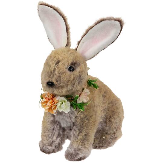 8.5" Plush Rabbit with Flower Wreath Easter Figurine